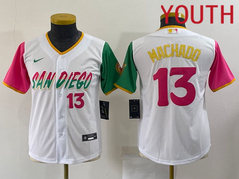 Youth San Diego Padres 13 Machado White City Edition Game Nike 2022 MLB Jersey